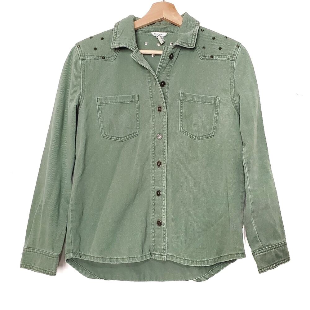 Forever 21 | Green Studded Denim Jean Jacket Shirt